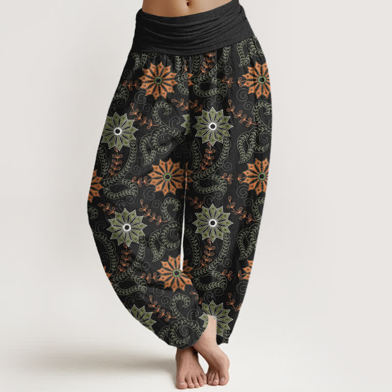 Buddha Stones Cotton Bohemian Mandala Vine Pattern Women's Elastic Waist Harem Pants - Black - US16,UK/AU20,EU48 (3XL) - image 0