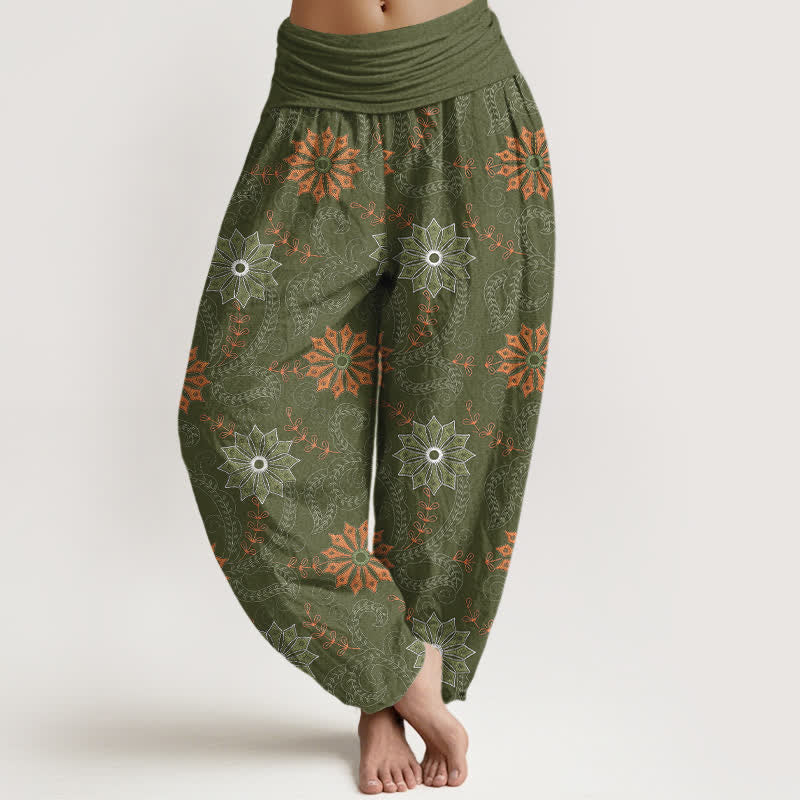 Buddha Stones Cotton Bohemian Mandala Vine Pattern Women's Elastic Waist Harem Pants - DarkOliveGreen - US16,UK/AU20,EU48 (3XL) - image 8