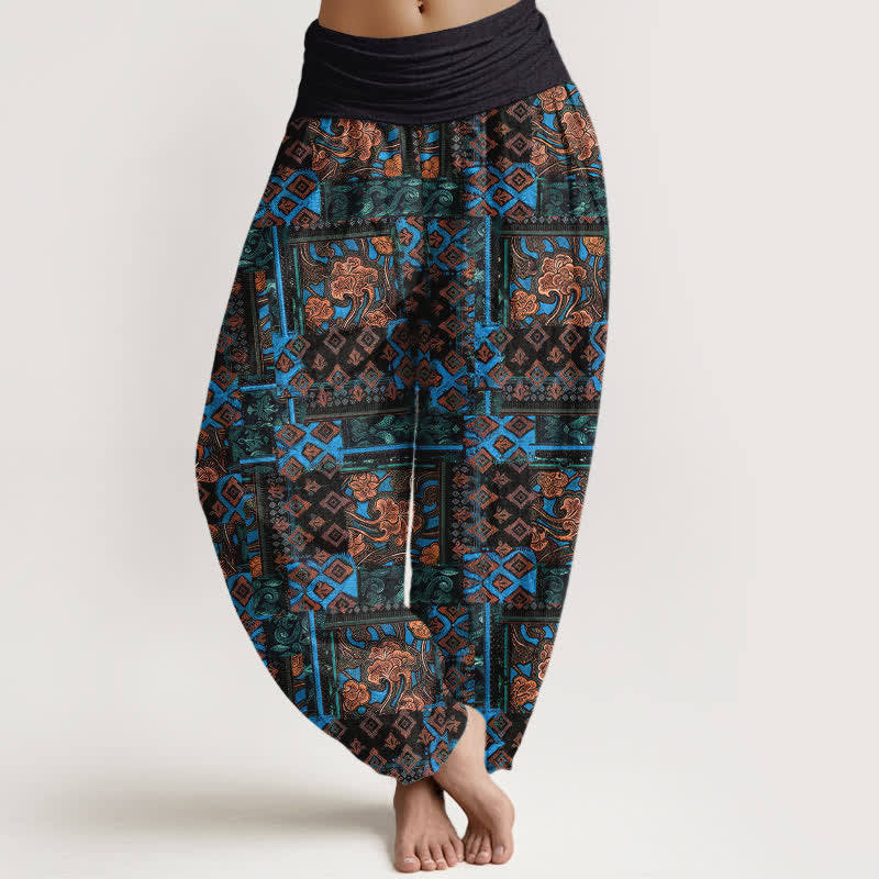 Buddha Stones Pure Cotton Bohemian Geometric Pattern Women's Elastic Waist Harem Pants - Black - US16,UK/AU20,EU48 (3XL) - image 0