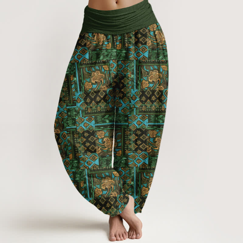Buddha Stones Pure Cotton Bohemian Geometric Pattern Women's Elastic Waist Harem Pants - DarkOliveGreen - US16,UK/AU20,EU48 (3XL) - image 5