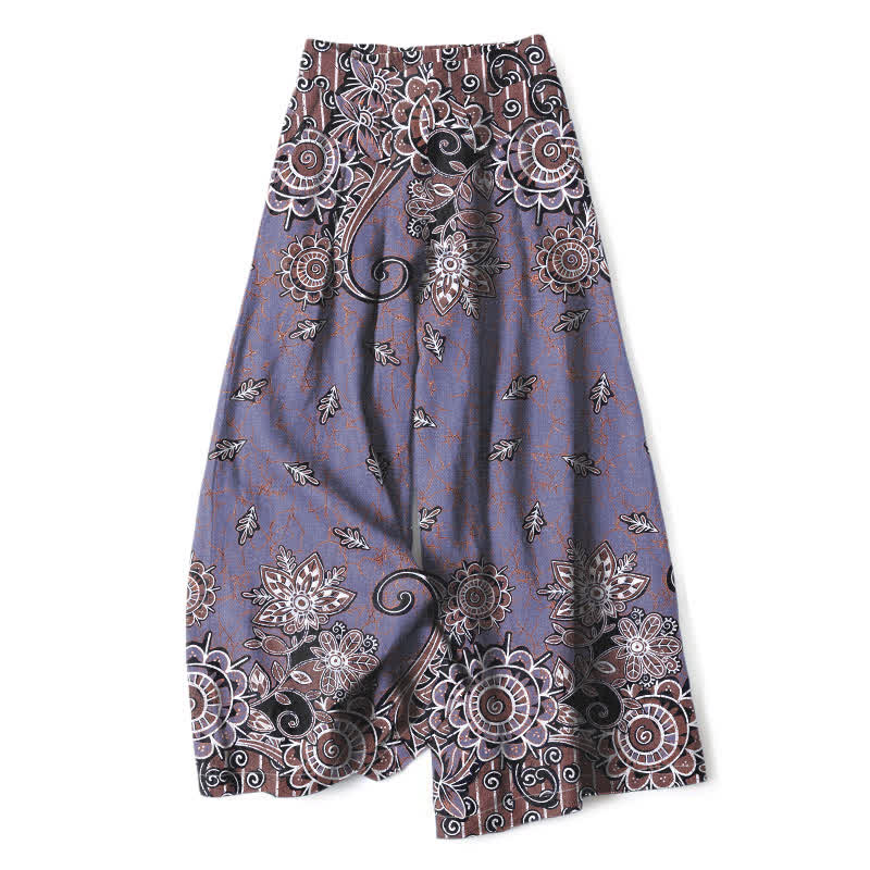 Buddha Stones Cotton Linen Bohemian Mandala Pattern Women's Elastic Waist Wide Leg Pants With Pockets - SlateGray - US16,UK/AU20,EU48 (3XL) - image 5