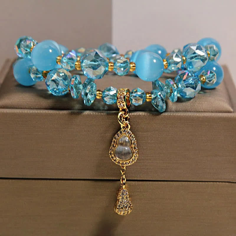 FREE Today: Prosperity and Confidence Cat's Eye Gourd Pendant Double Layer Beaded Bracelet - Blue Cat's Eye - image 12