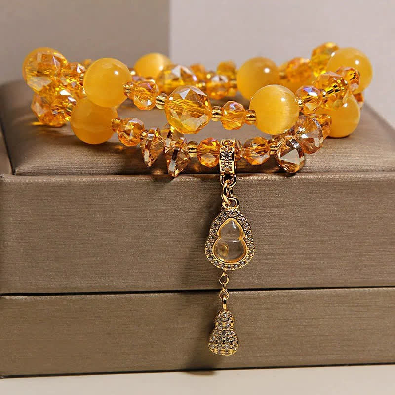 FREE Today: Prosperity and Confidence Cat's Eye Gourd Pendant Double Layer Beaded Bracelet - Yellow Cat's Eye - image 5