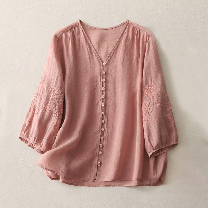 Buddha Stones Embroidery Button-down Women's Shirt - LightSalmon - US8-10,UK/AU12-14,EU40-42 (2XL) - image 22