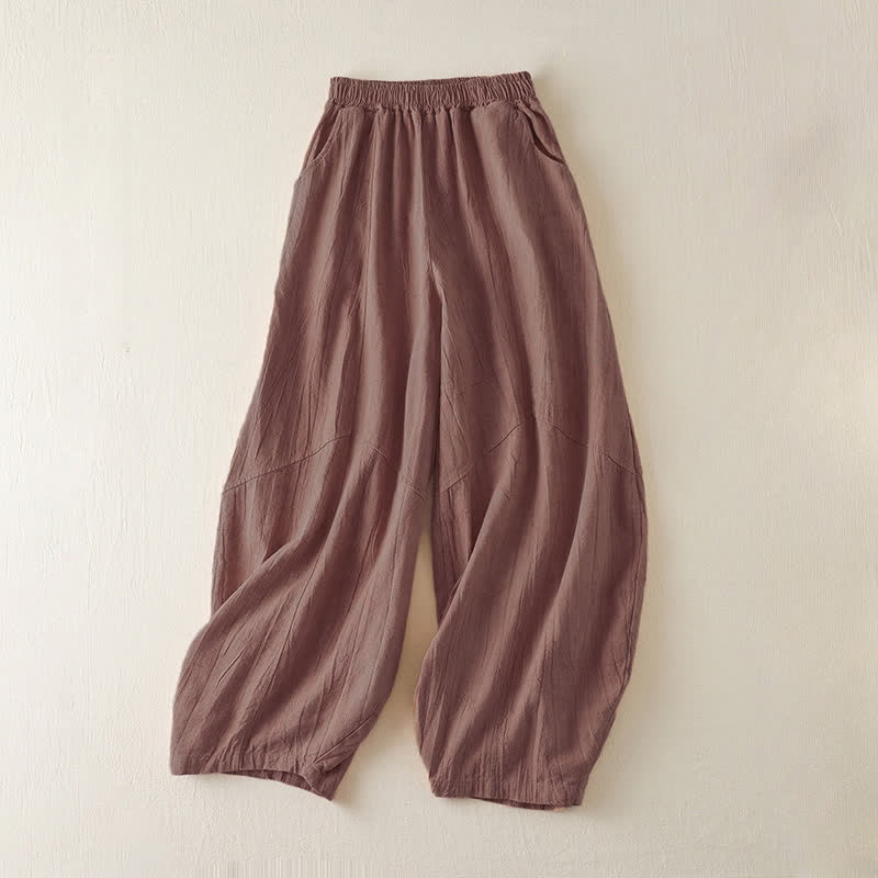 Buddha Stones Casual Loose Straight Leg 7-8 Length Cropped Pants Women's Harem Pants With Pockets - IndianRed - US8-10,UK/AU12-14,EU40-42 (2XL) - image 0