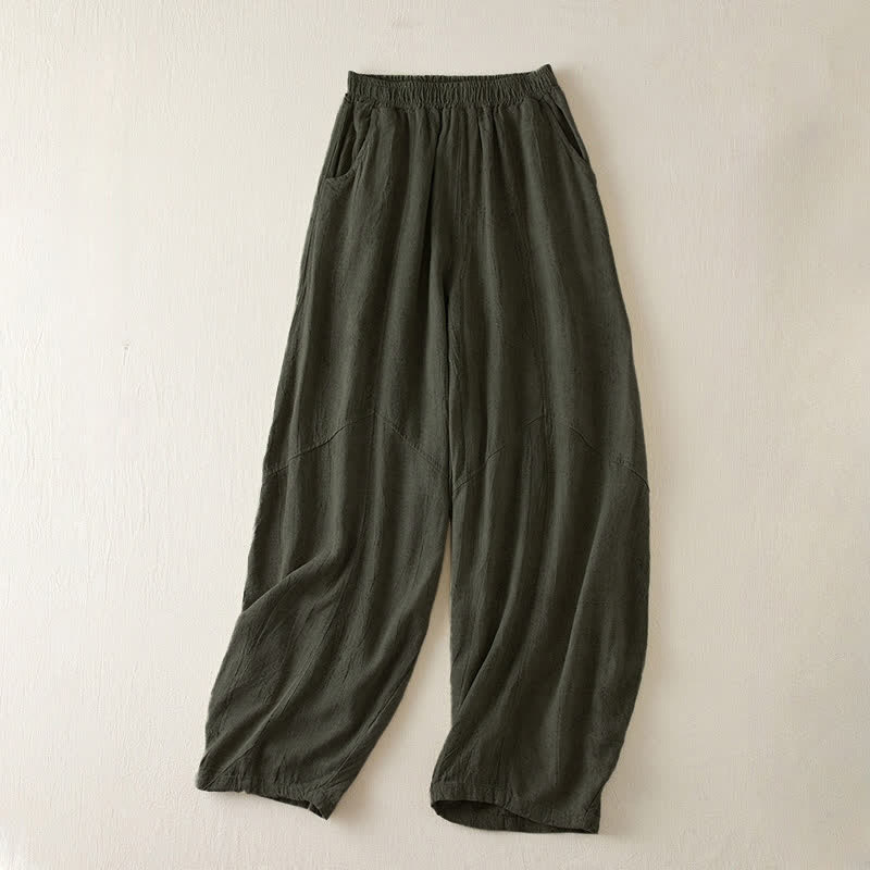 Buddha Stones Casual Loose Straight Leg 7-8 Length Cropped Pants Women's Harem Pants With Pockets - DarkSeaGreen - US8-10,UK/AU12-14,EU40-42 (2XL) - image 9