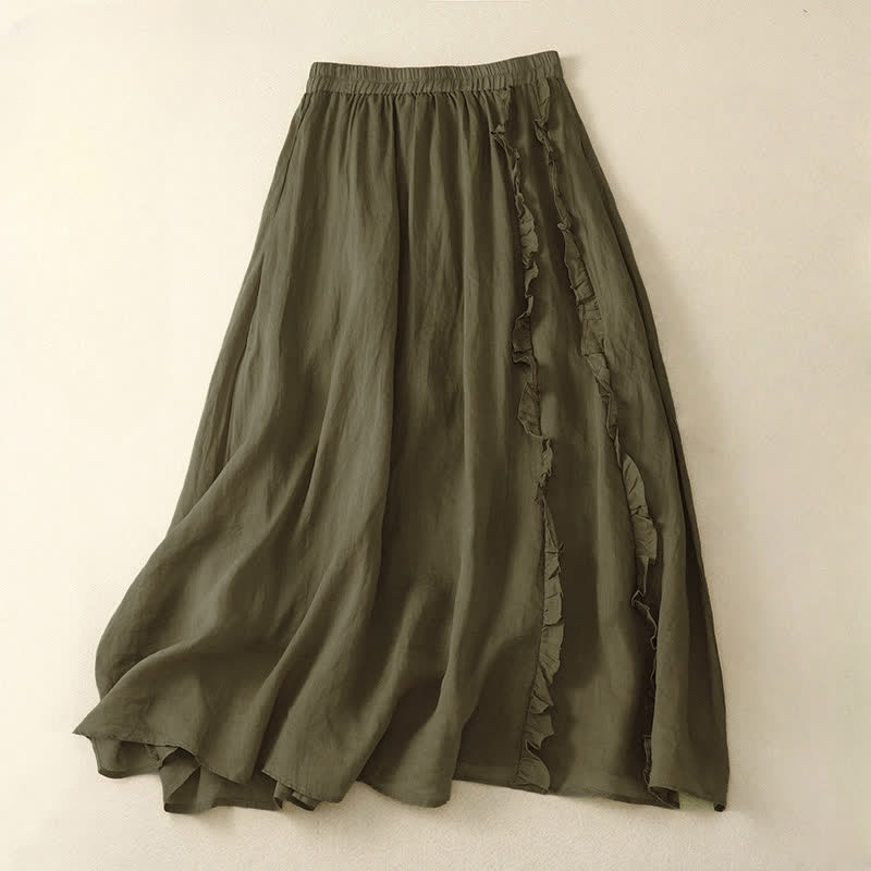 Buddha Stones Summer Plain Ruffle Design Women's Skirt - OliveDrab - US8-10,UK/AU12-14,EU40-42 (2XL) - image 0