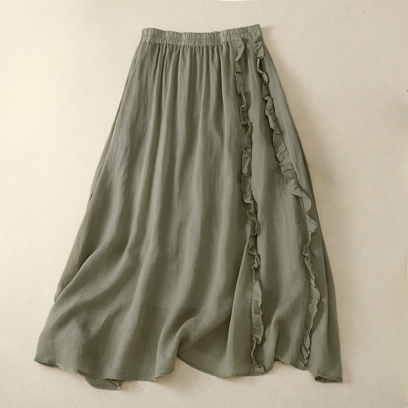Buddha Stones Summer Plain Ruffle Design Women's Skirt - DarkSeaGreen - US8-10,UK/AU12-14,EU40-42 (2XL) - image 4