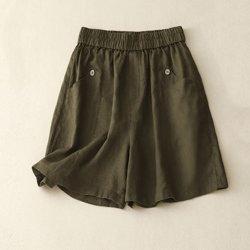 Buddha Stones Summer Casual Buttons Plain Women's Shorts With Pockets - DarkGoldenrod - US8-10,UK/AU12-14,EU40-42 (2XL) - image 14