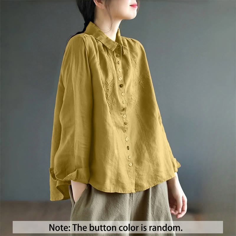 Buddha Stones Spring Embroidery Long Sleeve Colorful Button Label Women's Shirt - image 1