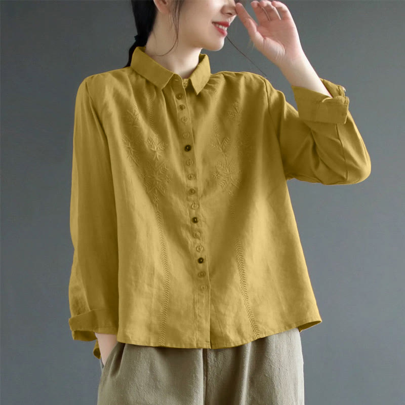 Buddha Stones Spring Embroidery Long Sleeve Colorful Button Label Women's Shirt - DarkGoldenrod - US12,UK/AU16,EU44 (2XL) - image 0