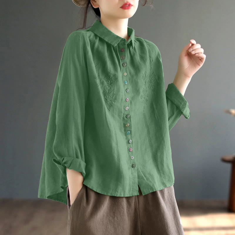 Buddha Stones Spring Embroidery Long Sleeve Colorful Button Label Women's Shirt - MediumSeaGreen - US12,UK/AU16,EU44 (2XL) - image 9