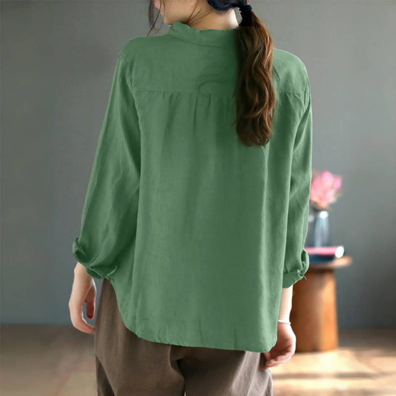 Buddha Stones Spring Embroidery Long Sleeve Colorful Button Label Women's Shirt - image 10