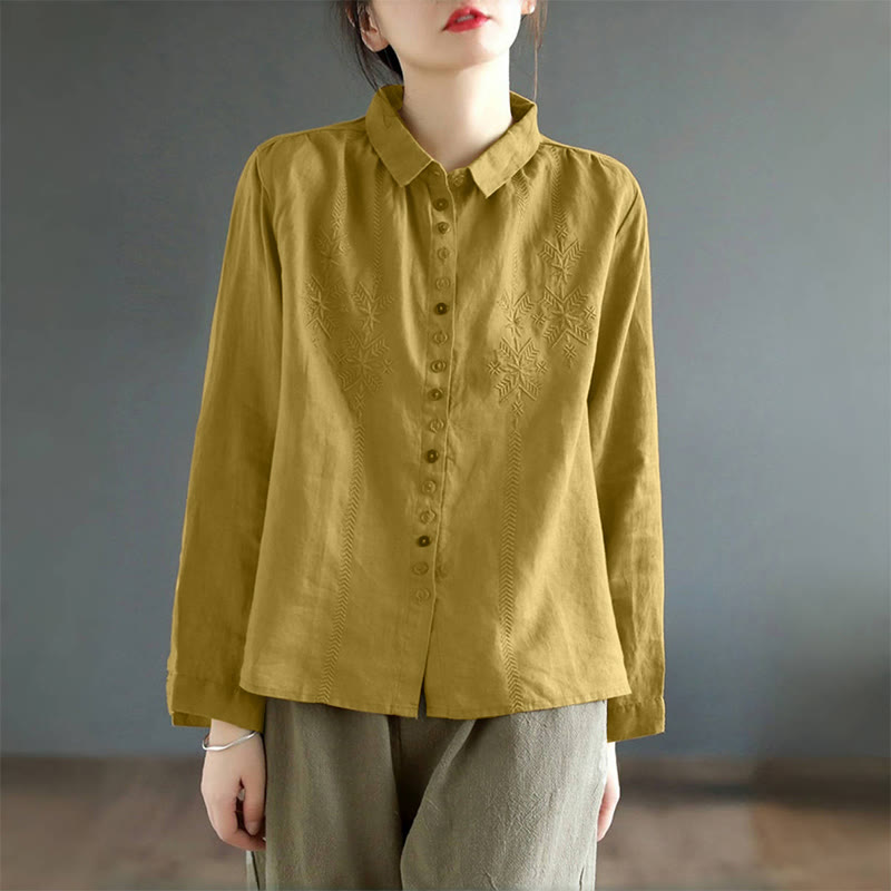 Buddha Stones Spring Embroidery Long Sleeve Colorful Button Label Women's Shirt - image 2