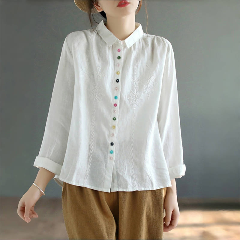 Buddha Stones Spring Embroidery Long Sleeve Colorful Button Label Women's Shirt - image 7