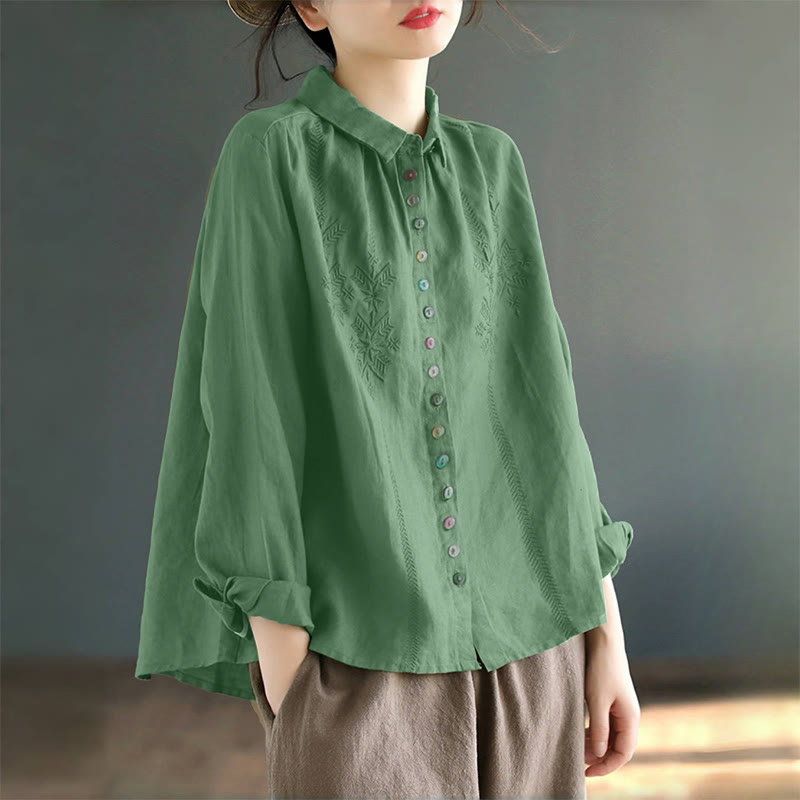 Buddha Stones Spring Embroidery Long Sleeve Colorful Button Label Women's Shirt - image 11