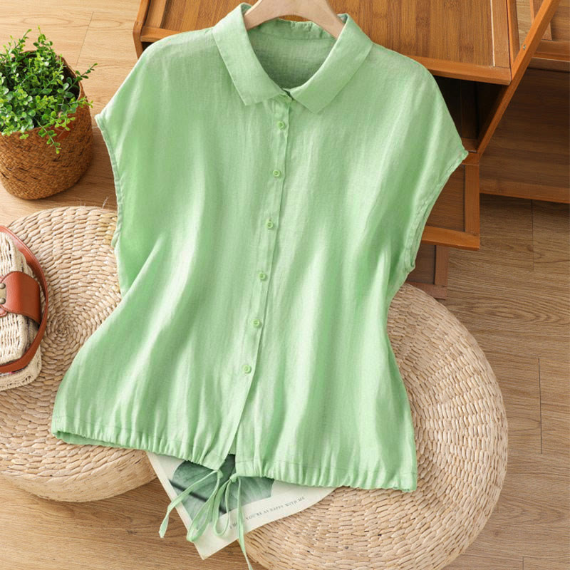 Buddha Stones Summer Plain Color Button Short Sleeve Women's Shirt - LightGreen - US12,UK/AU16,EU44 (2XL) - image 14