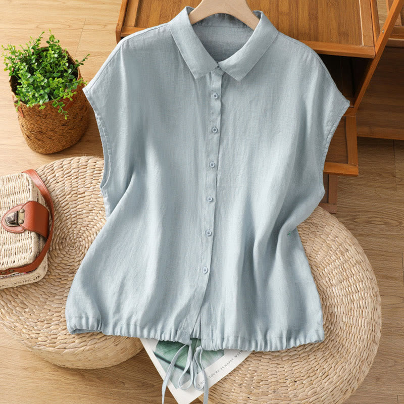 Buddha Stones Summer Plain Color Button Short Sleeve Women's Shirt - LightBlue - US12,UK/AU16,EU44 (2XL) - image 0