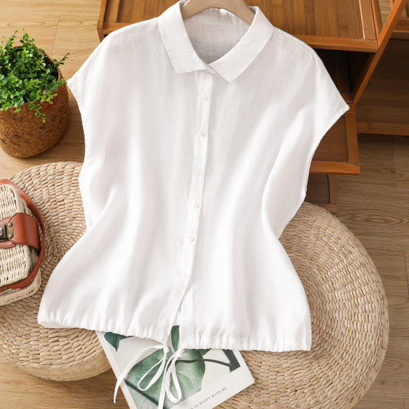 Buddha Stones Summer Plain Color Button Short Sleeve Women's Shirt - White - US12,UK/AU16,EU44 (2XL) - image 7