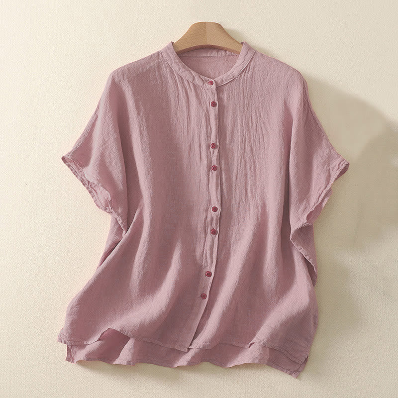 Buddha Stones Summer Plain Red Buttons Short Sleeve Women's Shirt - DarkSalmon - US14,UK/AU18,EU46 (2XL) - image 4
