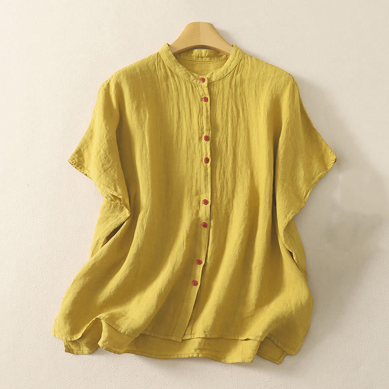 Buddha Stones Summer Plain Red Buttons Short Sleeve Women's Shirt - Goldenrod - US14,UK/AU18,EU46 (2XL) - image 14