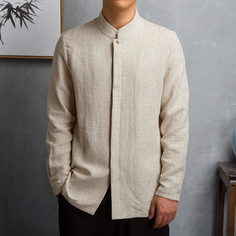 Buddha Stones Solid Color Chinese Tang Suit Jacket Men Clothing - Linen - US/UK/AU42,EU52 (4XL) - image 0