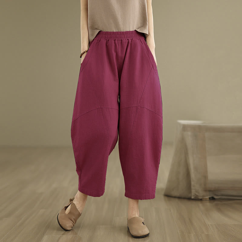 Buddha Stones Spring 7-8 Length Solid Color Women's Harem Pants With Pockets - MediumVioletRed - US8-10,UK/AU12-14,EU40-42 (2XL) - image 15