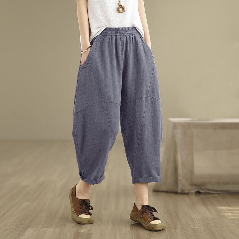 Buddha Stones Spring 7-8 Length Solid Color Women's Harem Pants With Pockets - SteelBlue - US8-10,UK/AU12-14,EU40-42 (2XL) - image 9