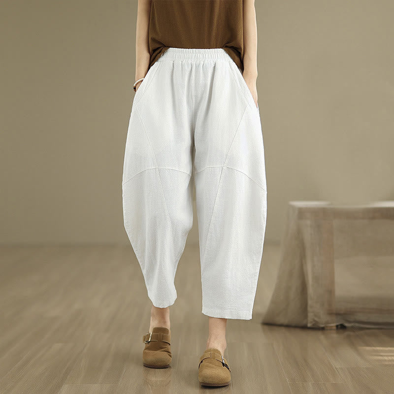 Buddha Stones Spring 7-8 Length Solid Color Women's Harem Pants With Pockets - White - US8-10,UK/AU12-14,EU40-42 (2XL) - image 17