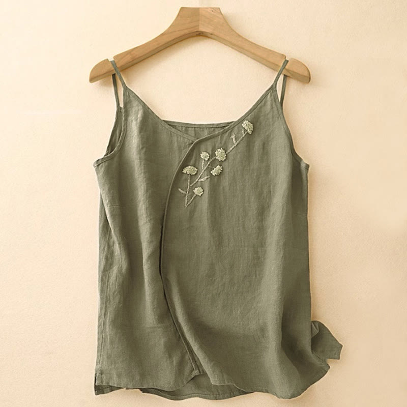 Buddha Stones Ethnic Embroidery Asymmetrical Design Women's Sleeveless Vest - DarkOliveGreen - US14,UK/AU18,EU46 (4XL) - image 0