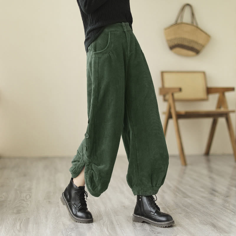 Buddha Stones Casual Buttons Leg Opening Design Women's Corduroy Pants With Pockets - SeaGreen - US8-10,UK/AU12-14,EU40-42 (2XL) - image 10