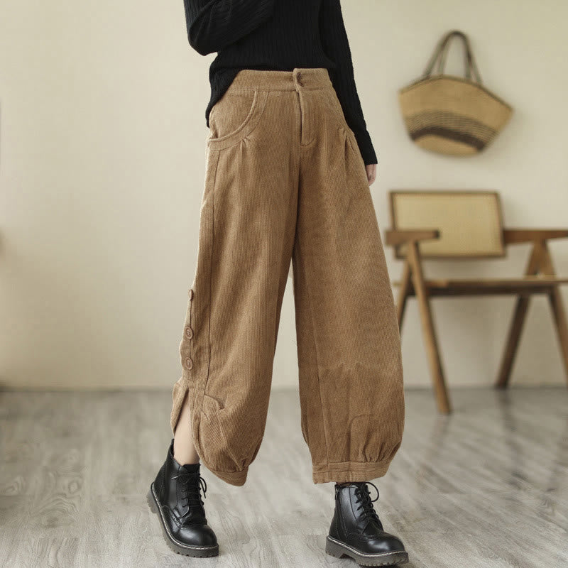 Buddha Stones Casual Buttons Leg Opening Design Women's Corduroy Pants With Pockets - Goldenrod - US8-10,UK/AU12-14,EU40-42 (2XL) - image 0
