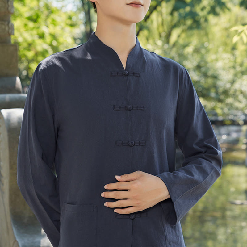 Buddha Stones Spiritual Zen Practice Yoga Meditation Prayer Clothing Cotton Linen Men's Set - Navy Blue - US/UK/AU48,EU58 (6XL) - image 1