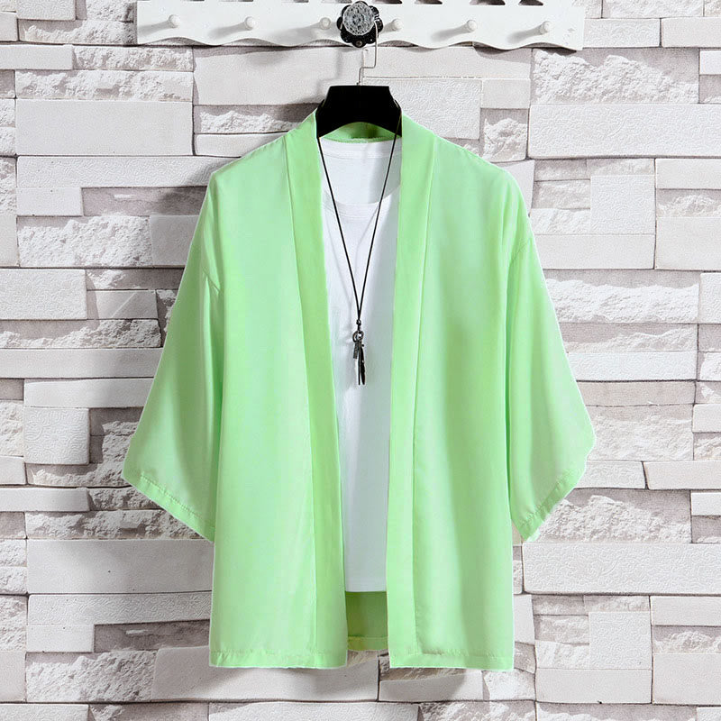 Buddha Stones Solid Color Open Front Jacket Men's Kimono - Green(Jacket Only) - US/UK/AU46,EU56 (5XL) - image 24