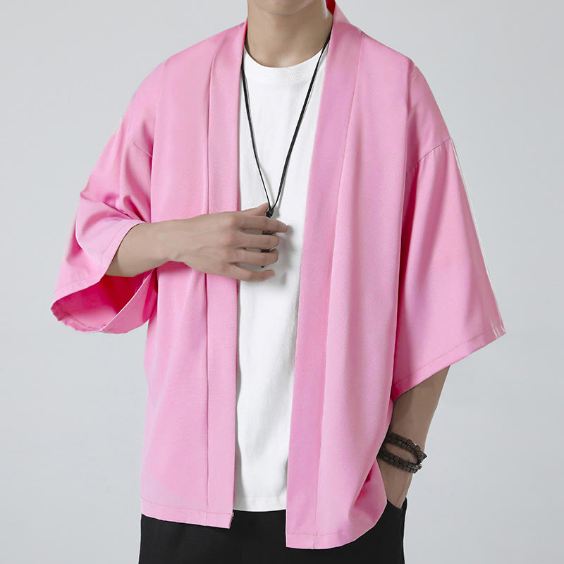 Buddha Stones Solid Color Open Front Jacket Men's Kimono - Pink(Jacket Only) - US/UK/AU46,EU56 (5XL) - image 17