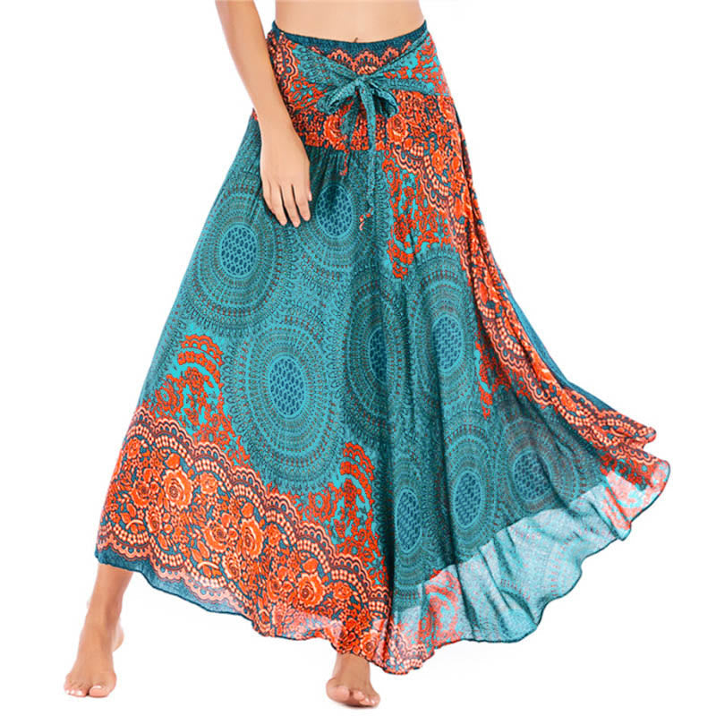 Buddha Stones Two Style Wear Bohemian Compass Rose Flower Lace-up Skirt Dress - LightSeaGreen - US4-12,UK/AU8-16,EU36-44 (F) - image 0