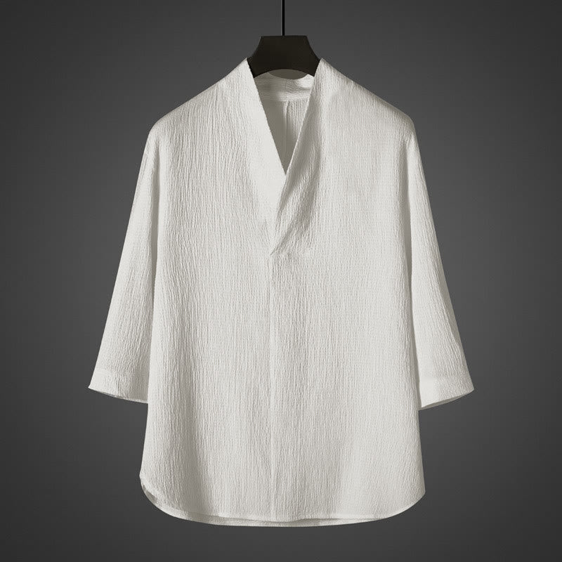 Buddha Stones Casual V-Neck Three Quarter Sleeve Men's Shirt - White - US/UK/AU46,EU56 (5XL) - image 0