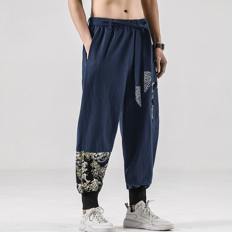 Buddha Stones Ocean Waves Lace-up Men's Harem Pants With Pockets - SteelBlue - US/UK/AU46,EU56 (5XL) - image 29