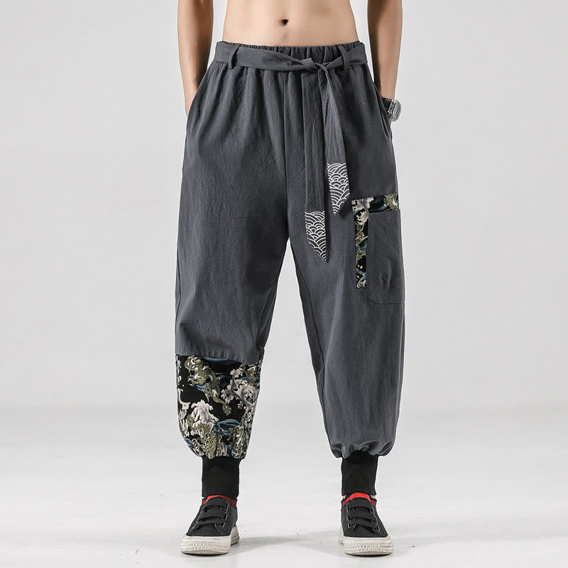 Buddha Stones Ocean Waves Lace-up Men's Harem Pants With Pockets - LightGrey - US/UK/AU46,EU56 (5XL) - image 21