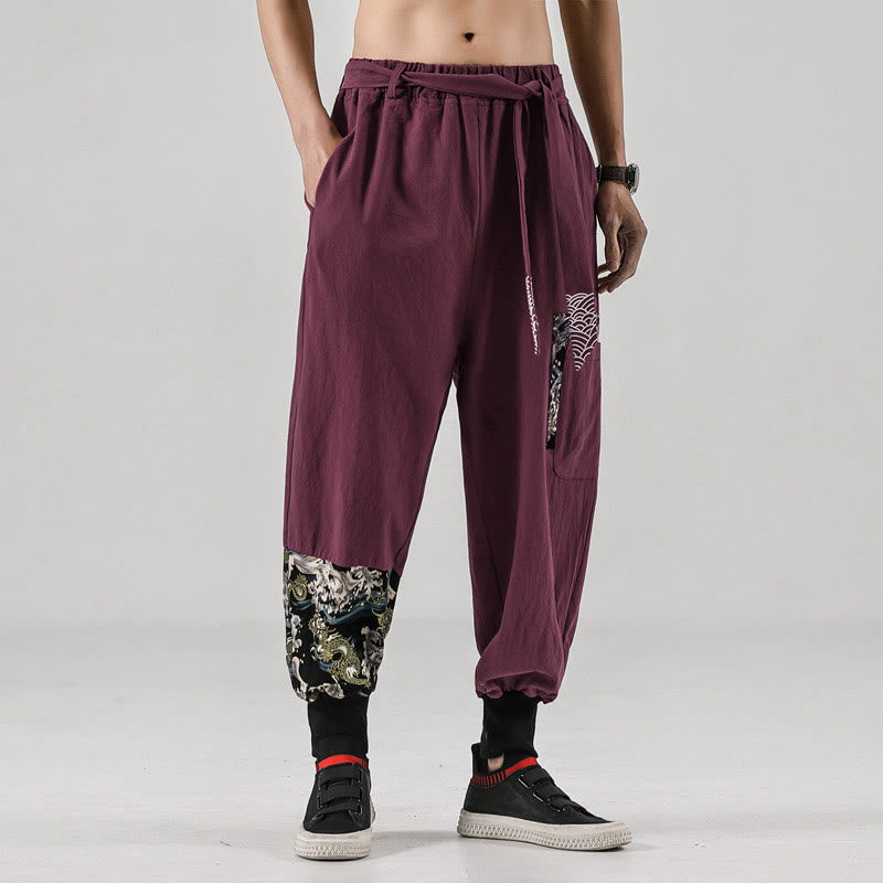 Buddha Stones Ocean Waves Lace-up Men's Harem Pants With Pockets - IndianRed - US/UK/AU46,EU56 (5XL) - image 13