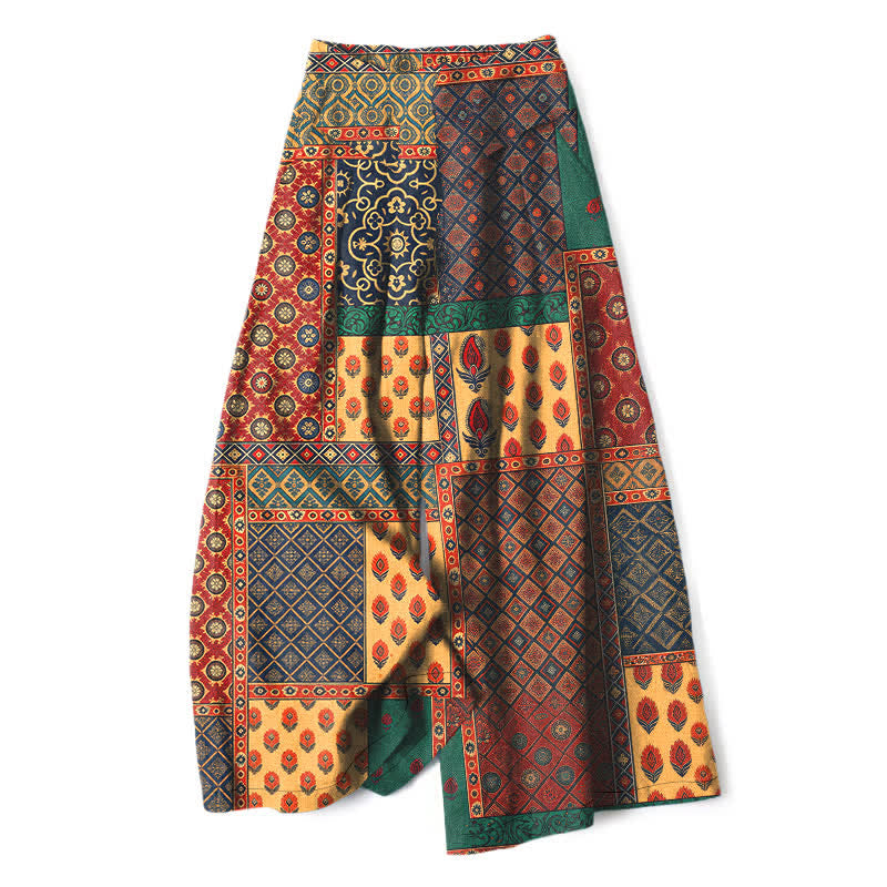 Buddha Stones Cotton Linen Vintage Floral Pattern Women's Elastic Waist Wide Leg Pants With Pockets - Sienna - US16,UK/AU20,EU48 (3XL) - image 0
