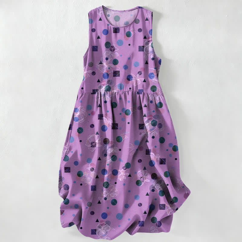 Buddha Stones Summer Casual Playful Geometric Dots Pattern Women's Summer Sleeveless Midi Dress With Pockets - Plum - US16,UK/AU20,EU48 (3XL) - image 4