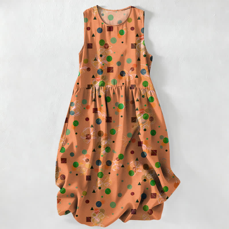 Buddha Stones Summer Casual Playful Geometric Dots Pattern Women's Summer Sleeveless Midi Dress With Pockets - SandyBrown - US16,UK/AU20,EU48 (3XL) - image 5