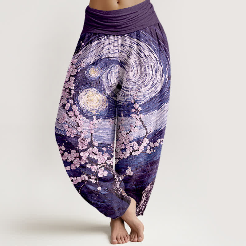 Buddha Stones Pure Cotton Starry Blossom Swirl Pattern Women's Elastic Waist Harem Pants - Indigo - US16,UK/AU20,EU48 (3XL) - image 5