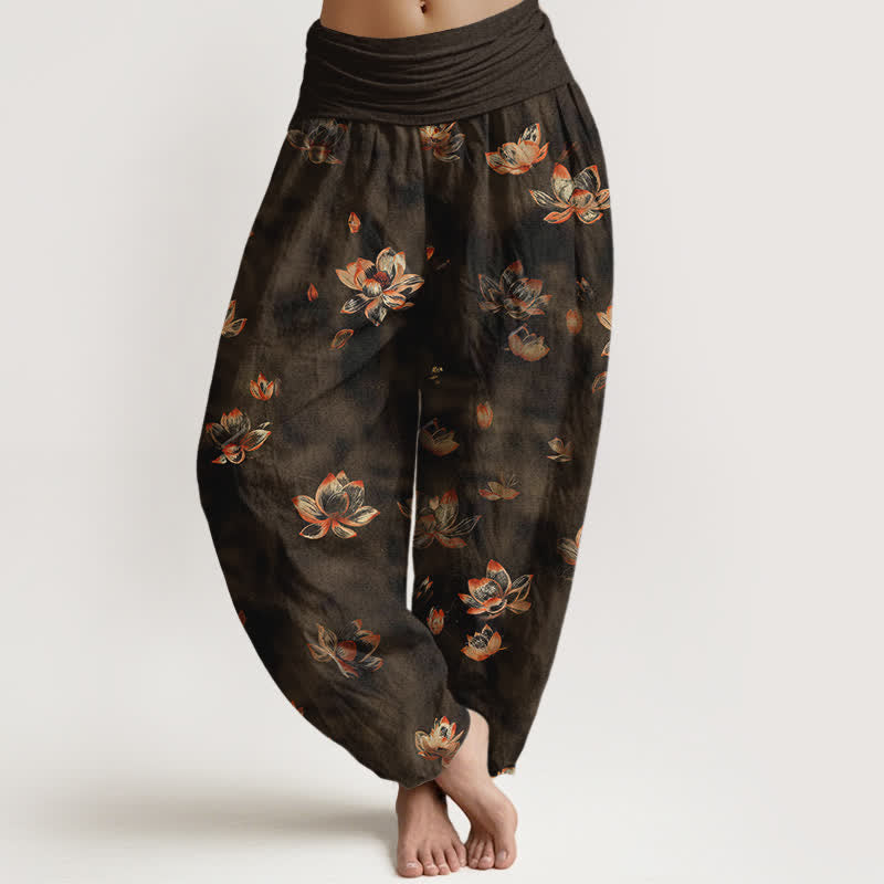 Buddha Stones Pure Cotton Vintage Lotus Floral Pattern Women's Elastic Waist Harem Pants - DarkGoldenrod - US16,UK/AU20,EU48 (3XL) - image 8