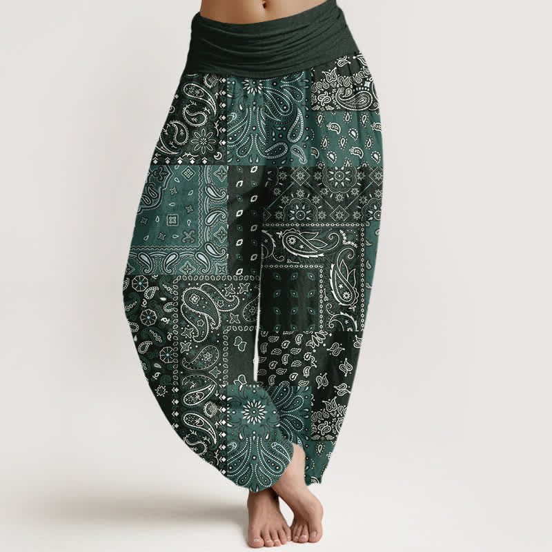 Buddha Stones Pure Cotton Elegant Paisley Pattern Women's Elastic Waist Harem Pants - DarkSlateGray - US16,UK/AU20,EU48 (3XL) - image 5