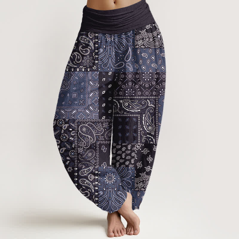 Buddha Stones Pure Cotton Elegant Paisley Pattern Women's Elastic Waist Harem Pants - DarkSlateBlue - US16,UK/AU20,EU48 (3XL) - image 8