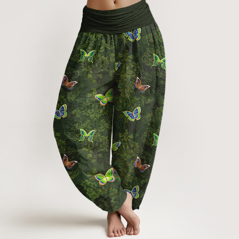 Buddha Stones Pure Cotton Butterfly Vine Pattern Women's Elastic Waist Harem Pants - DarkOliveGreen - US16,UK/AU20,EU48 (3XL) - image 0