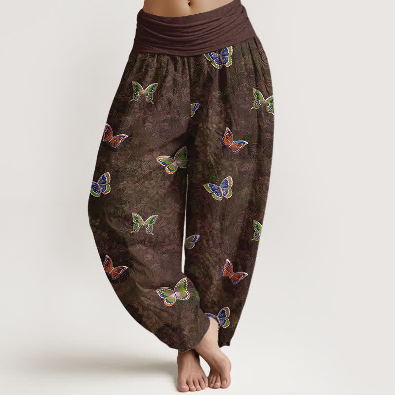 Buddha Stones Pure Cotton Butterfly Vine Pattern Women's Elastic Waist Harem Pants - SaddleBrown - US16,UK/AU20,EU48 (3XL) - image 8