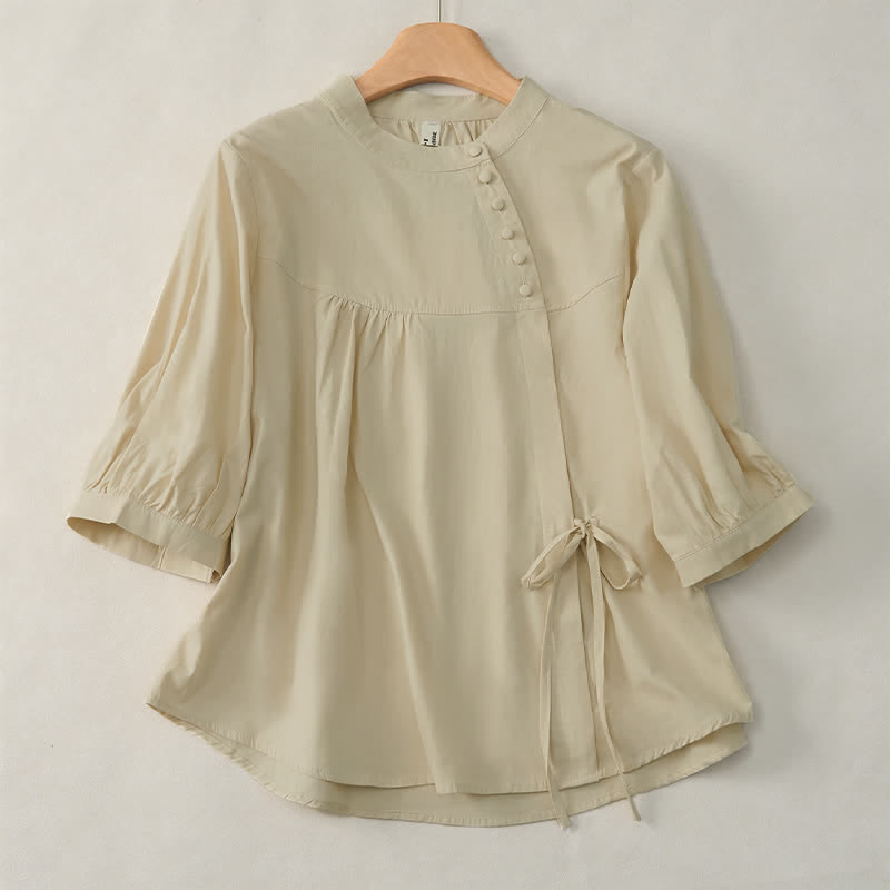 Buddha Stones Lace-up Buttons Design Women's Three Quarter Sleeve Shirt - Wheat - US14,UK/AU18,EU46 (2XL) - image 9